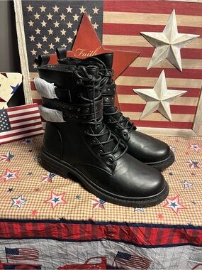 Black Lace-Up Combat Boots